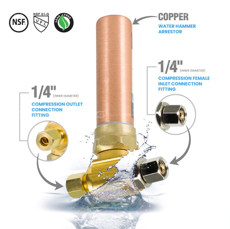 SUPPLYGIANT Supply Giant IS-BB-36DPNQ Compression Tee Hammer Arrestor, AA 1/4 in. OD COMP x 1/4 in. OD Femail Compression Copper - Image 2